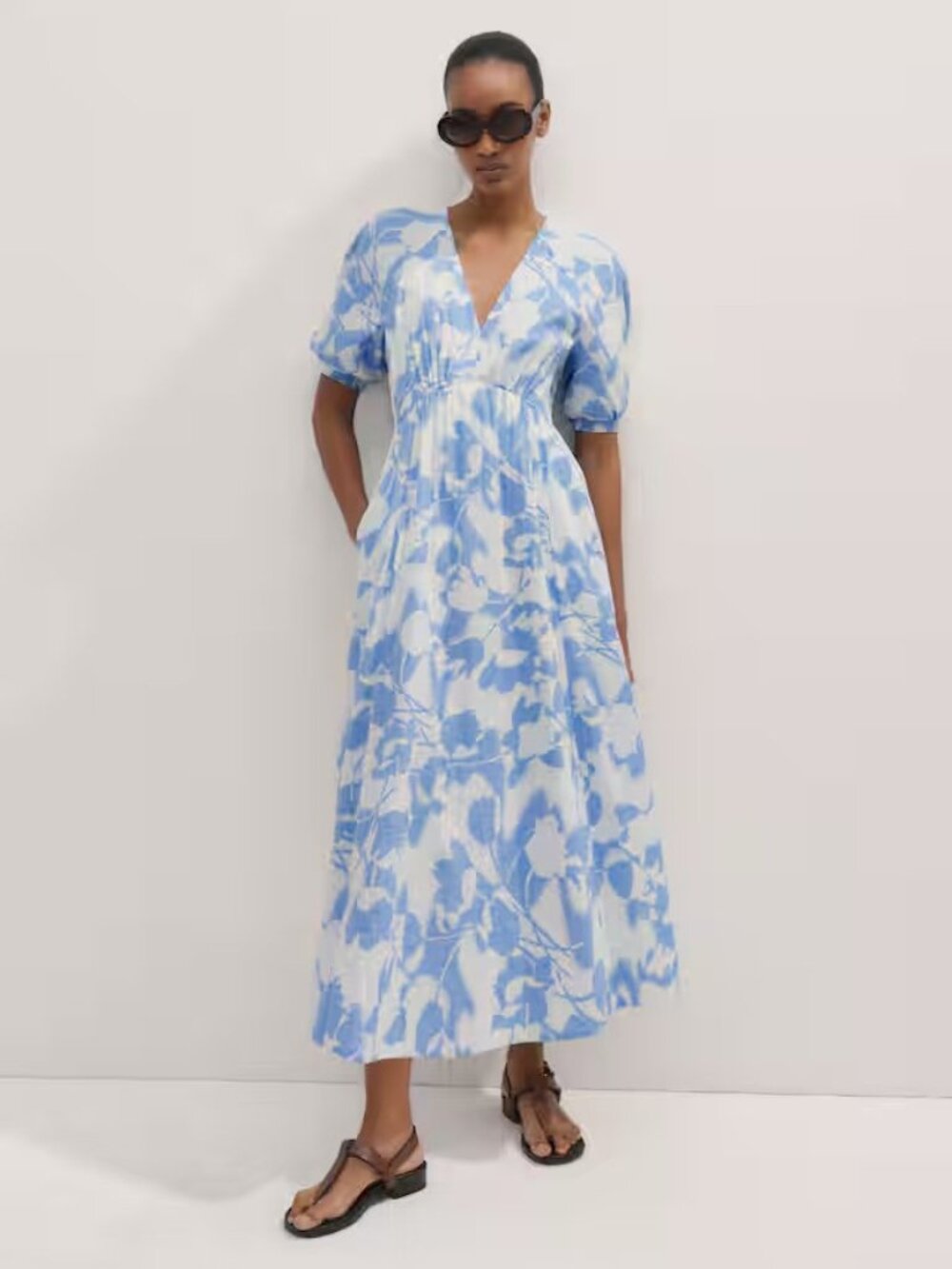 ME=EM Cheesecloth Tulip Print Midi Dress Size 10